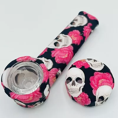 $7.99 • Buy Silicone Smoking Pipe With Glass Bowl & Cap Lid | Skulls And Flowers | USA
