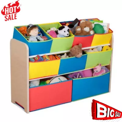 Wooden Multi-Bin Kids Toy Organizer W/Storage Bins Box Sturdy Playroom Bedroom • $64.12