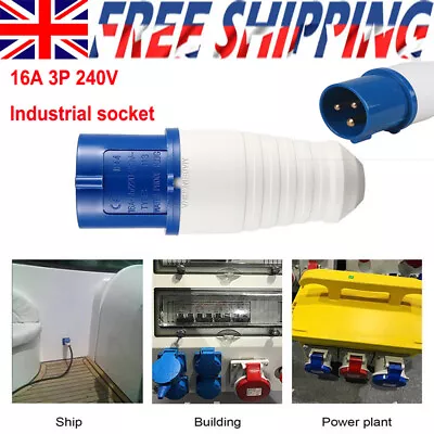 16 Amp 240V Site Trailing Plug & Socket 240V 16A 3 Pin PCE 240 Volt Blue Hook Up • £5.84