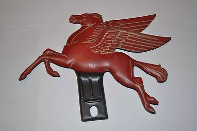 Mobil Oil Company Gasoline License Plate Topper Red Flying Horse Pegasus • $200