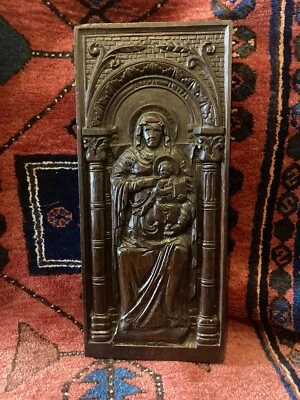 £225 • Buy Early To Mid 1700’s Carved Oak Religious Panel Of The Madonna And Child