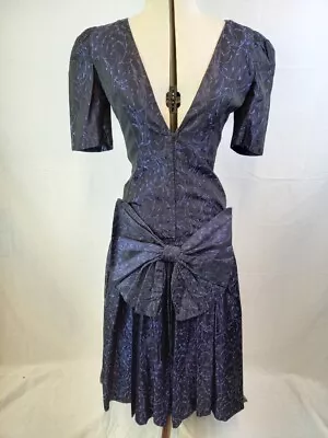 Purple And Black 1980s Vintage Handmade Ballgown Statement Dress - Approx Size 8 • £20