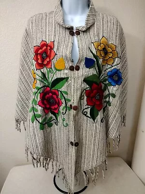 Authentic Mexican Shawl Mananita Cover Up Poncho Wool Hand Made Embroidered • $40