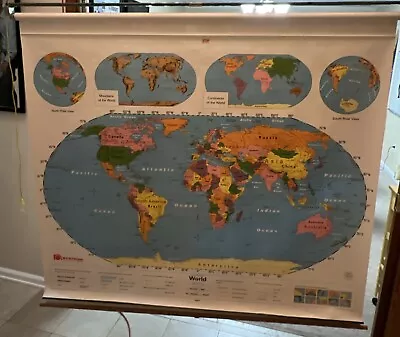 VTG Nystrom World United States School Pull Down Map 65” X 60” #20 • $161.49