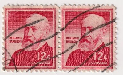 1954-1973 USA - Benjamin Harrison Liberty Issue -  Pair 12 Cent Stamps • $1.75