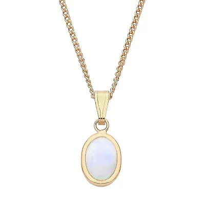 9ct Gold Natural Opal Oval Pendant Necklace + 18 Inch Solid Gold Chain - UK Made • £45