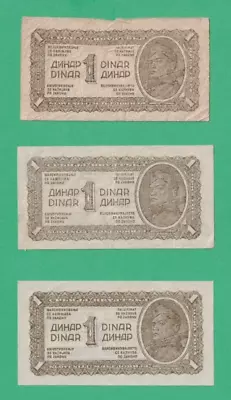 Yugoslavia - 1944 - 3x 1 Dinar Banknotes - Two Better Examples • £9.95