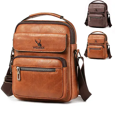  Small Men Messanger Crossbody Shoulder Bag Purse Premium Leather Travel Satchel • $16.90