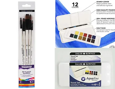 £14.99 • Buy DALER-ROWNEY AQUAFINE Watercolour TRAVEL SET X12 & Graduate All-Purpose Brush X5
