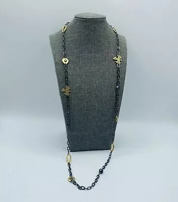 Steampunk Chain Necklace Lia Sophia Gunmetal Gold Dove Hammered Stations 36-38  • $9.99
