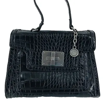 Vera Wang Handbag Purse Black Faux Crocodile Silver Fittings Hand Carry • $14.96