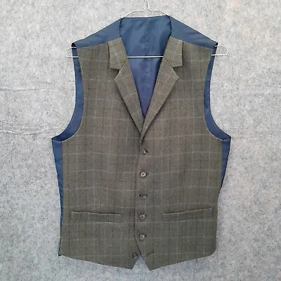 Racing Green Waistcoat Mens 38R Tweed Wool Blend Check Wedding Formal • £19.95