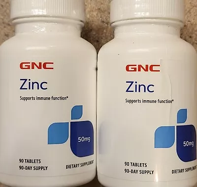 (2) GNC ZINC 50 Mg 90 Tablets X 2 Bottles 180 Tabs (180 Servings) BEST BY 2/24 • $13.99