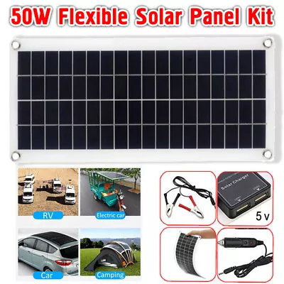 50W Solar Panel Kit 12V Emergency Battery Charger For Car Van Caravan Boat UK • £16.99