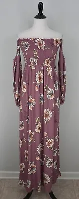 ALTAR'D STATE Long Purple White Floral Stretch Maxi Dress Size Small • $29.99