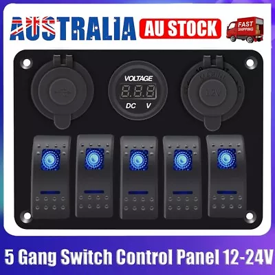 $32.99 • Buy 5 Gang 12V/24V Inline Fuse Box LED Switch Panel Dual USB Car Boat Truck Marine
