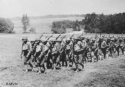 View Of A Group Of Us Soldiers All In Gasmasks WWI OLD PHOTO • $9