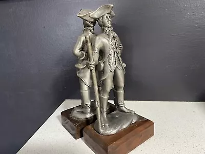 Vintage Book Ends Minuteman Military 2 Figurines 11.5  High On Wood Block • $100