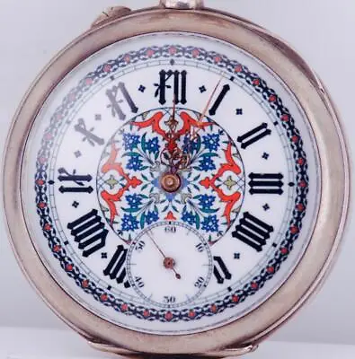 Antique French Silver Engraved Case Pocket Watch Fancy Enamel Dial C1890's • $900