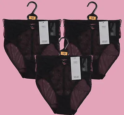 M&S Womens Marks And Spencer Black High Leg Knickers Size 10 X 3  • £13.99