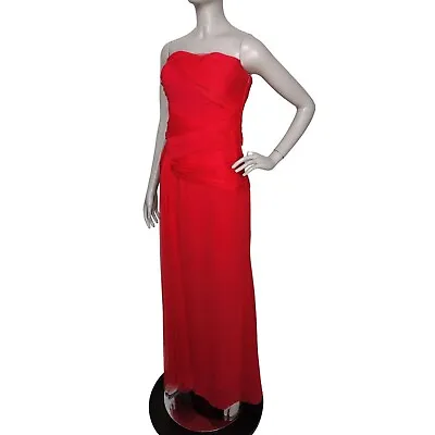 WHITE Vera Wang Red Strapless Chiffon Column Bridesmaid Prom Gown Dress • $150