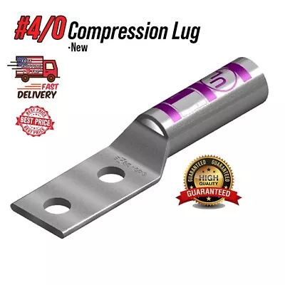 Compression Lugs 2 Holes Purple Open #4/0 AWG 3/8  Stud Similar To Bur Ya282tc38 • $6.10