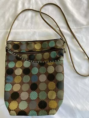 NWOT Maruca City Girl Polka Dot Tapestry Brown Crossbody Handbag 9  × 9.5  • $39.99