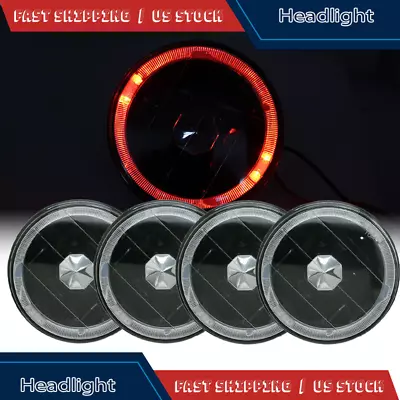 5.75 Inch 5-3/4  Round Red LED Halo Angel Eyes Black Chrome Headlights Lamp 4PCS • $49.99