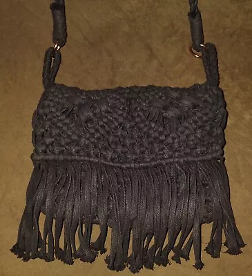 Mossimo Boho Hippie Black Macrame Crochet Fringe Crossbody Purse Bag • $12