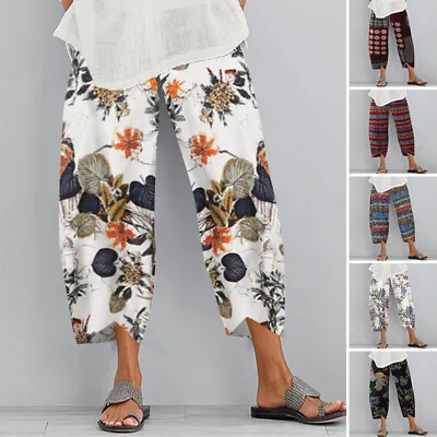 ZANZEA Women Vinatge Floral Capris Chino Pants Ethnic Hippie Loose Crop Trousers • $27.16
