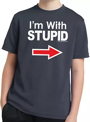 Buy Cool Shirts Kids I'm With Stupid T-shirt White Print Moisture Wicking Tee • £12.30