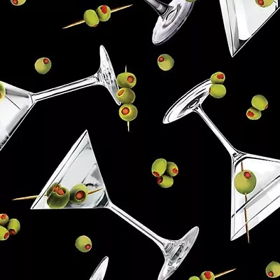 $6.50 • Buy Top Shelf Alcohol Liquor Fabric 100% Quilters Cotton Martini Glasses Olives