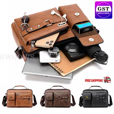 Men's Vintage Messenger Leather Satchel Shoulder Crossbody Briefcase Laptop Bag • $25.93