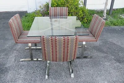 Mid Century Glass Top Dining Dinette Table With 4 Chairs By Kaplan And Fox 2263 • $1253.75