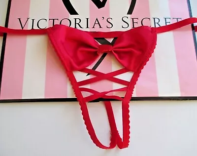 $19.99 • Buy VICTORIA'S SECRET VERY SEXY Red Cutout Bow Strappy V-String Thong Panty S M L XL