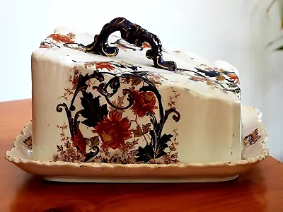 $197.47 • Buy Antique Vintage Lidded Butter/Cheese Dish Hand Painted And Gold Gilded Fayence 