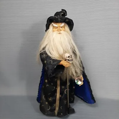 Vintage Standing Wizard Sorcerer Figure Skull Crystal Ball 13  Resin & Fabric • $27.90