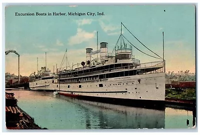 C1910 Excursion Boats In Harbor Michigan City Indiana IN Antique Postcard • $14.98