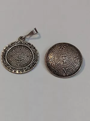 2 X Vintage Aztec Mayan Calendar Pendant/Brooch Sterling  Silver Mexico Taxco  • $47.50