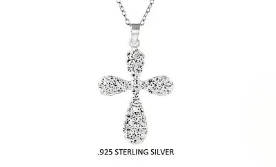 Crystal Cross Necklace Pendant 925 Sterling Silver White Sparkling Cross- Women  • $9.99