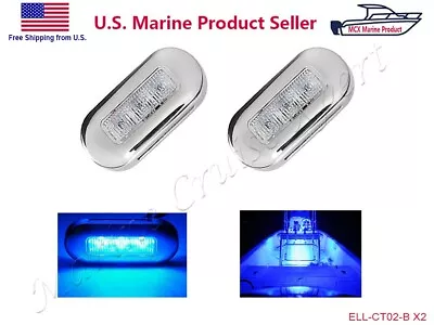 2X  Blue LED Marine Boat Yacht Stainless Steel Oblong Courtesy Light Stair Deck • $12.95