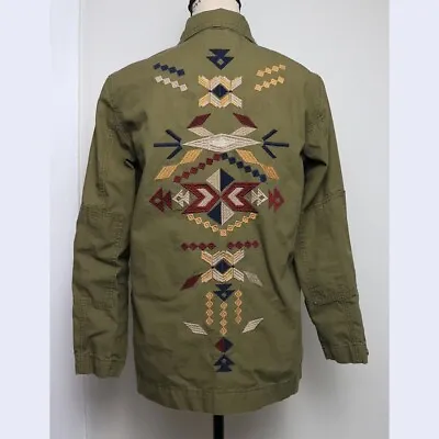 Velvet Heart Denim Women's Size XS Embroidered Aztec Navajo Relaxed Cargo Jacket • £13.50