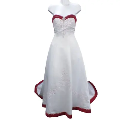 Ivory & Red Trim Mori Lee Wedding Dress Inc Train UK 12 By Madeline Gardner BNWT • £399.95