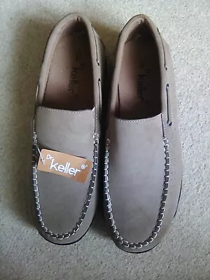 Mens Faux Suede Beige Shoes Comfort Casual Slip On Loafers Deck New UK Size 12 • £12