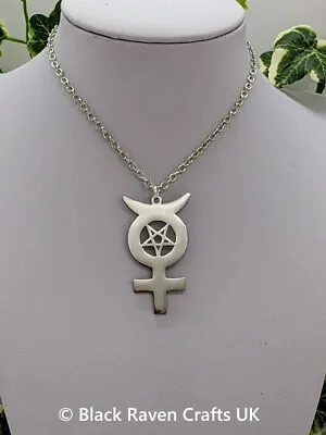 Horned Inverted Cross Pentagram Necklace Pagan Occult Stainless Steel Pendant  • £7.95