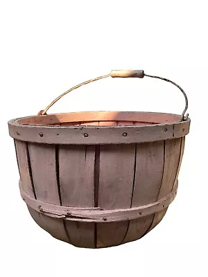 Wooden Handled Harvest Basket Farmhouse Decor Vintage 15 X 11 Handmade • $35