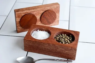 Eco-friendly Salt And Pepper Pinch Pots With Lid Handmade From Meranti Hardwood • £19.99