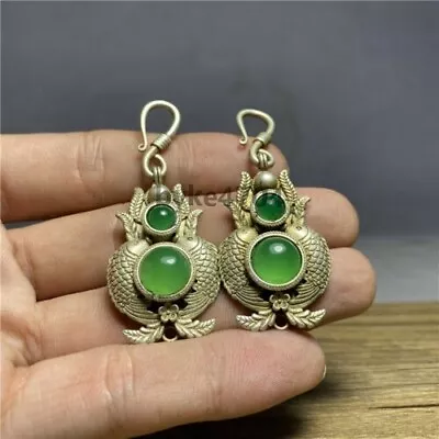 Chinese Retro Jewelry Qing Dynasty Old Jade Earrings Antique Collection • $33.99