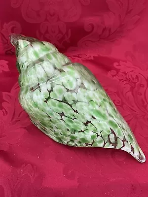 NEW FLAWLESS Unique MURANO Italy 10.5” Glass Green White Crystal SEASHELL Figure • $90