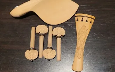 Carved Boxwood 4/4 Violin Fittings ( Peg Set Tailpiece And Chin Rest )  • $25